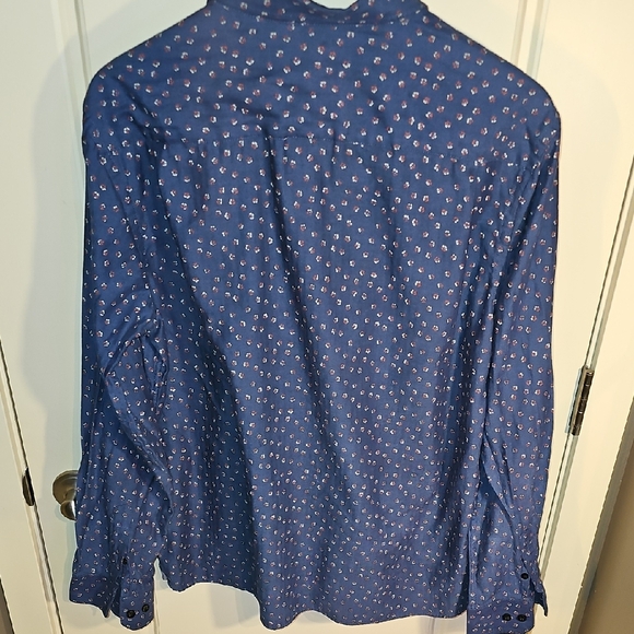 Van Heusen-Men's Nevertuck Blue Patterned Button Down Shirt Size XL - Picture 4 of 6